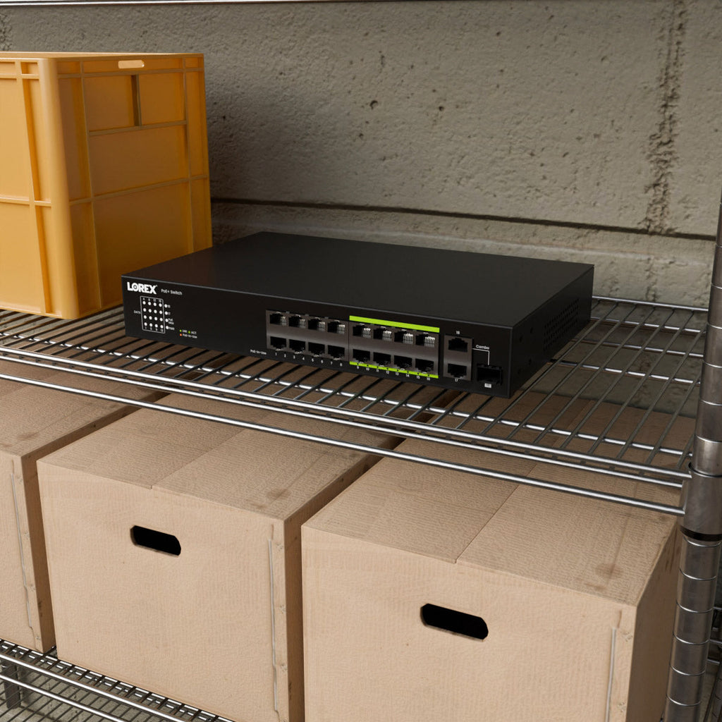 Lorex 16-Port Unmanaged Switch (8-port ePoE and 8-port PoE+) and 250W Power Budget