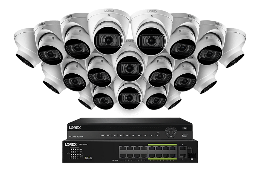 Lorex 4K (32 Camera Capable) 6TB Wired NVR System with Nocturnal 3 Smart IP Turret Cameras Featuring Motorized Varifocal Lens and 30FPS Recording