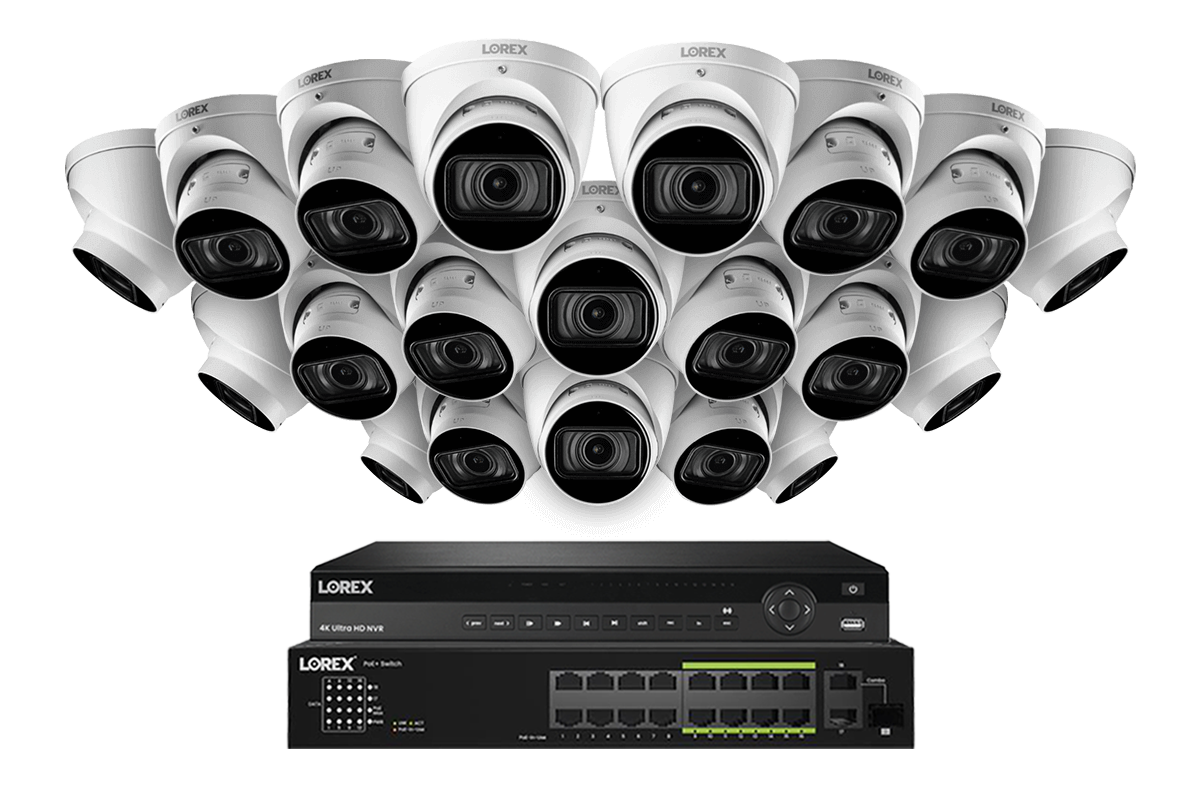 Lorex 4K (32 Camera Capable) 6TB Wired NVR System with Nocturnal 3 Smart IP Turret Cameras Featuring Motorized Varifocal Lens and 30FPS Recording