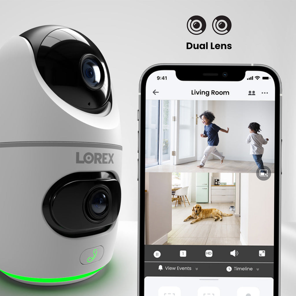 Lorex 2K Dual Lens Indoor Pan-Tilt Wi-Fi Security Camera (2-pack)