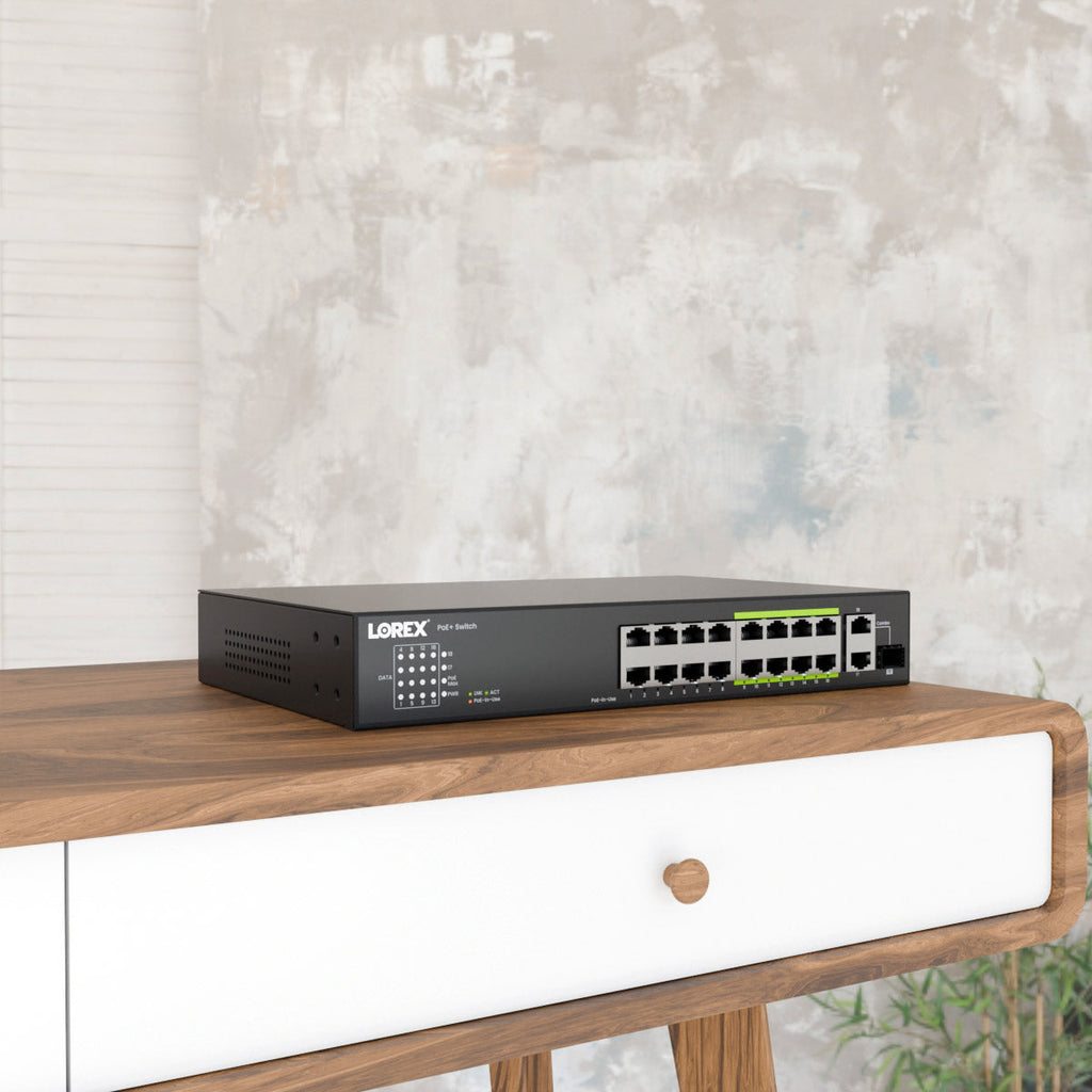 Lorex 16-Port Unmanaged Switch (8-port ePoE and 8-port PoE+) and 250W Power Budget