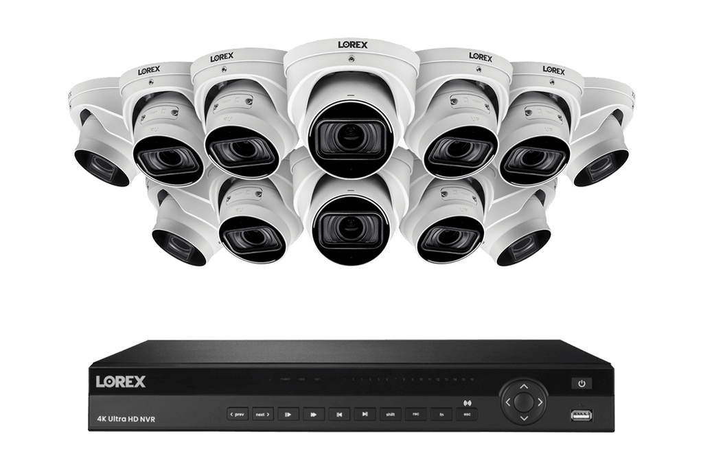 Lorex 4K (16 Camera Capable) 6TB Wired NVR System with Nocturnal 3 Smart IP Dome Cameras with Listen-in Audio and Motorized Varifocal Lenses