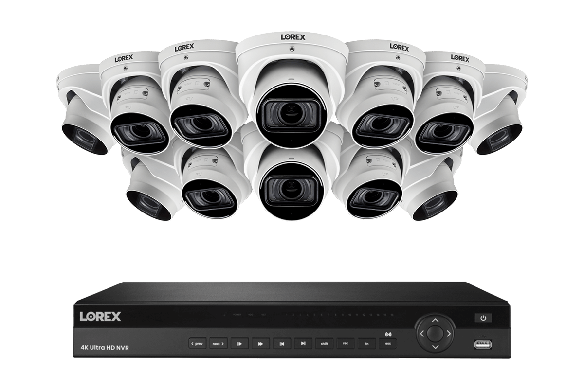 Lorex 4K (16 Camera Capable) 6TB Wired NVR System with Nocturnal 3 Smart IP Dome Cameras with Listen-in Audio and Motorized Varifocal Lenses