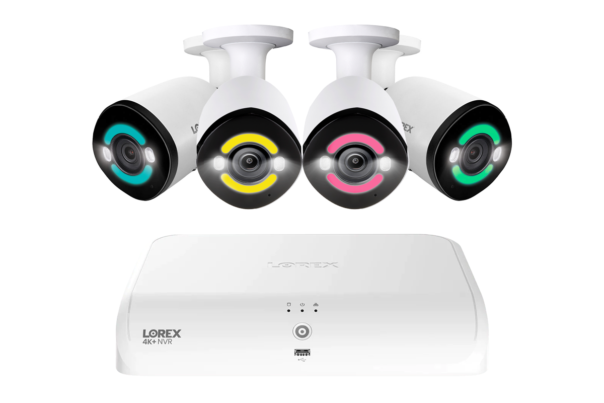 Lorex 4K+ Fusion Wired NVR System with 4 Bullet IP Cameras Featuring 12MP Ultra HD and Smart Security Lighting