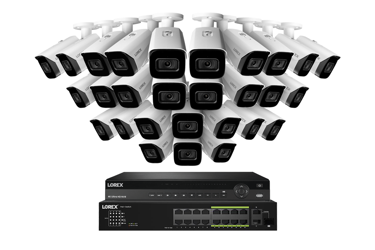 Lorex 4K (32 Camera Capable) 6TB Wired NVR System with Nocturnal 3 Smart IP Bullet Cameras Featuring Listen-In Audio and 30FPS Recording