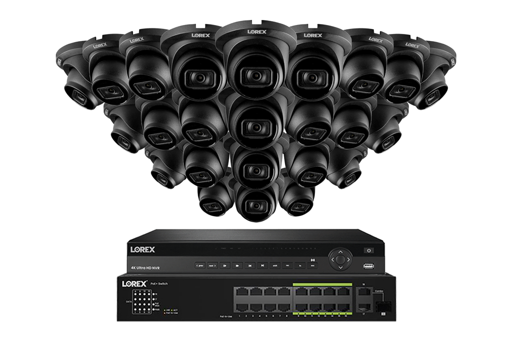 Lorex 4K (32 Camera Capable) 6TB Wired NVR System with Nocturnal 3 Smart IP Turret Cameras Featuring Listen-In Audio and 30FPS Recording