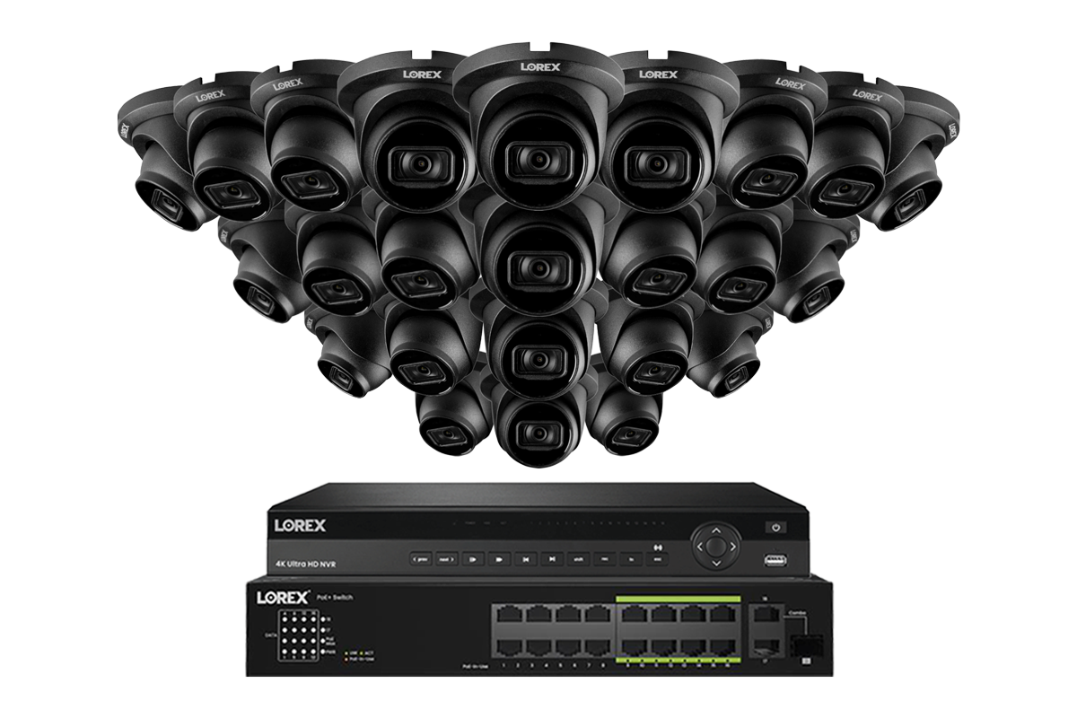 Lorex 4K (32 Camera Capable) 6TB Wired NVR System with Nocturnal 3 Smart IP Turret Cameras Featuring Listen-In Audio and 30FPS Recording