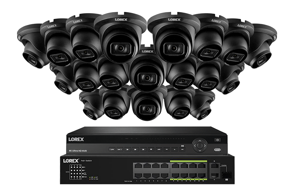 Lorex 4K (32 Camera Capable) 6TB Wired NVR System with Nocturnal 3 Smart IP Turret Cameras Featuring Listen-In Audio and 30FPS Recording