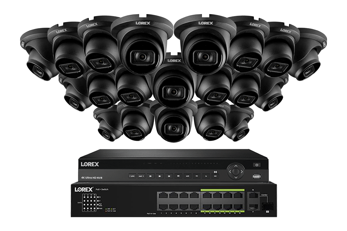 Lorex 4K (32 Camera Capable) 6TB Wired NVR System with Nocturnal 3 Smart IP Turret Cameras Featuring Listen-In Audio and 30FPS Recording