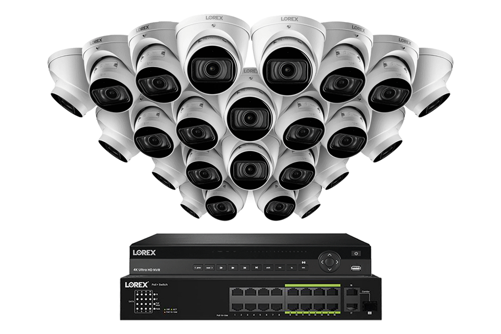 Lorex 4K (32 Camera Capable) 6TB Wired NVR System with Nocturnal 3 Smart IP Turret Cameras Featuring Motorized Varifocal Lens and 30FPS Recording