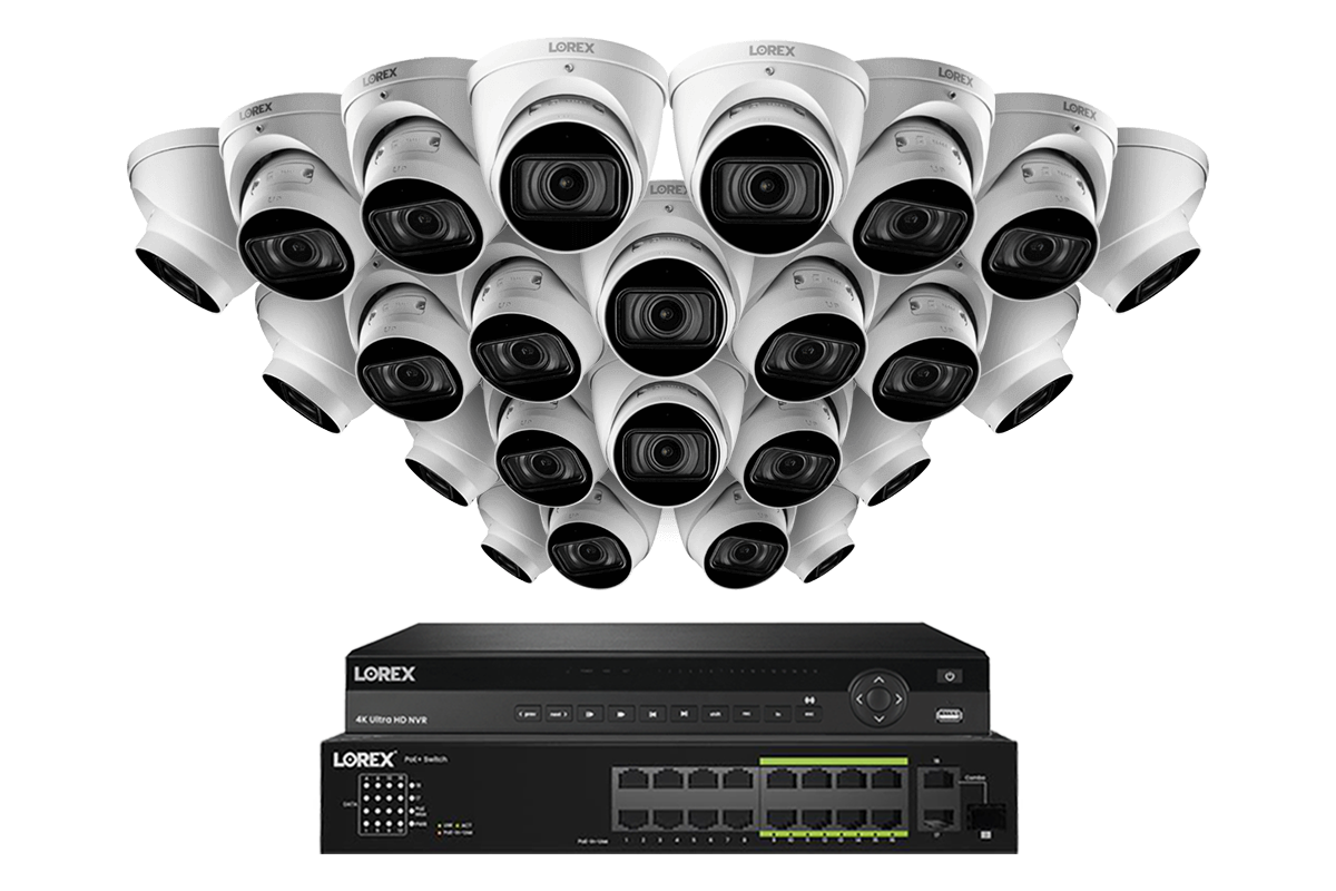 Lorex 4K (32 Camera Capable) 6TB Wired NVR System with Nocturnal 3 Smart IP Turret Cameras Featuring Motorized Varifocal Lens and 30FPS Recording