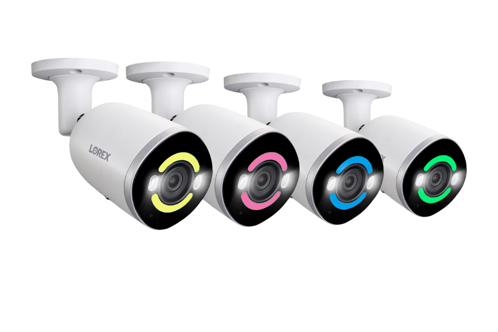 Lorex H15 4K Smart Security Lighting Deterrence Bullet AI PoE IP Wired Cameras (4-pack, Open Box)