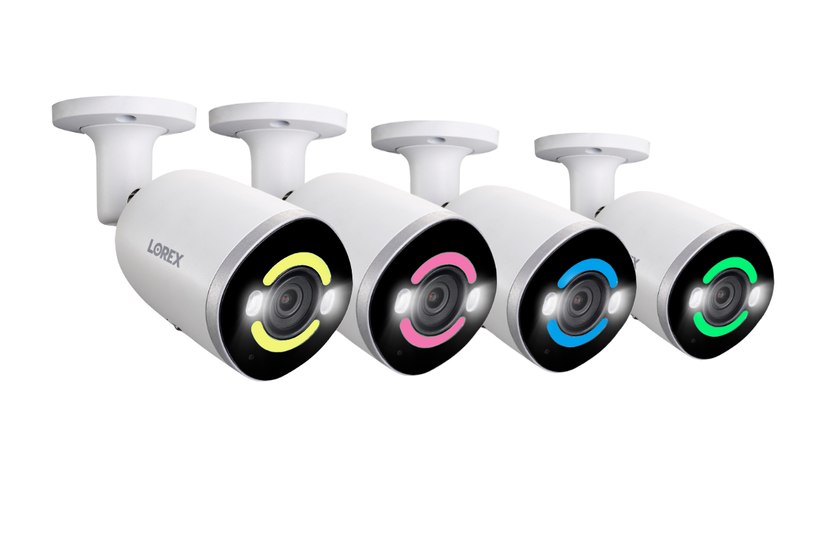 Lorex H15 4K Smart Security Lighting Deterrence Bullet AI PoE IP Wired Cameras (4-pack, Open Box)