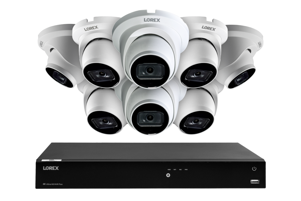 Lorex 4K 16-Camera Capable (Wired or Fusion Wi-Fi) 4TB Wired NVR System with 8 IP Dome Cameras featuring Listen-In Audio