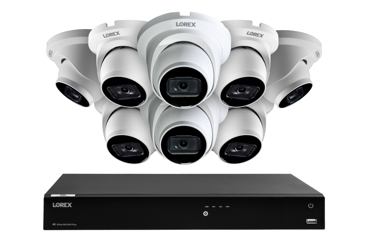 Lorex 4K 16-Camera Capable (Wired or Fusion Wi-Fi) 4TB Wired NVR System with 8 IP Dome Cameras featuring Listen-In Audio