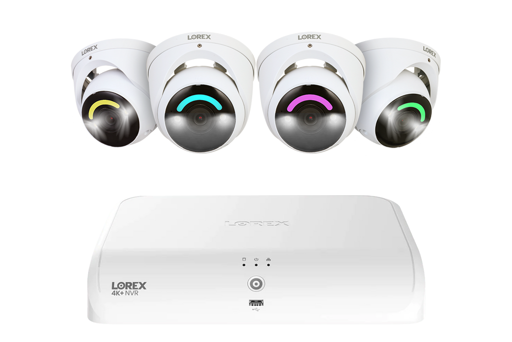 Lorex 4K Fusion 2TB Wired NVR System with Four 4K IP Turret Smart Security Lighting Cameras