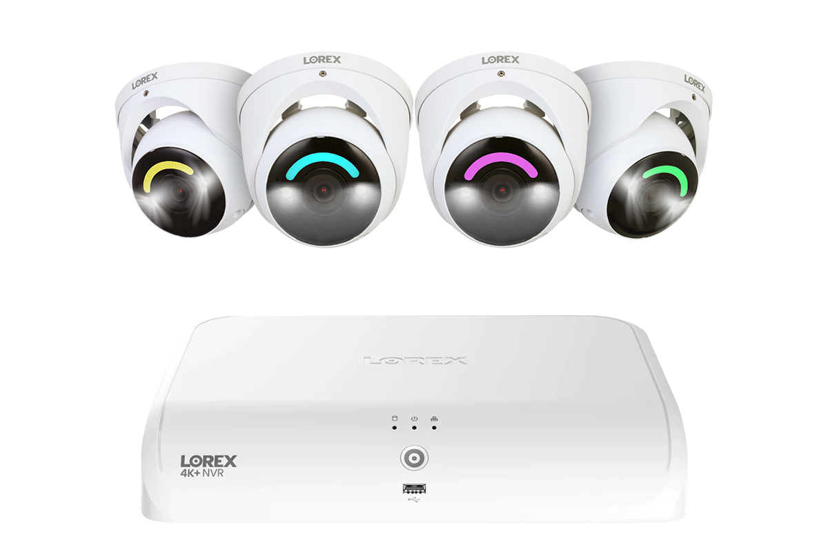 Lorex 4K Fusion 2TB Wired NVR System with Four 4K IP Turret Smart Security Lighting Cameras
