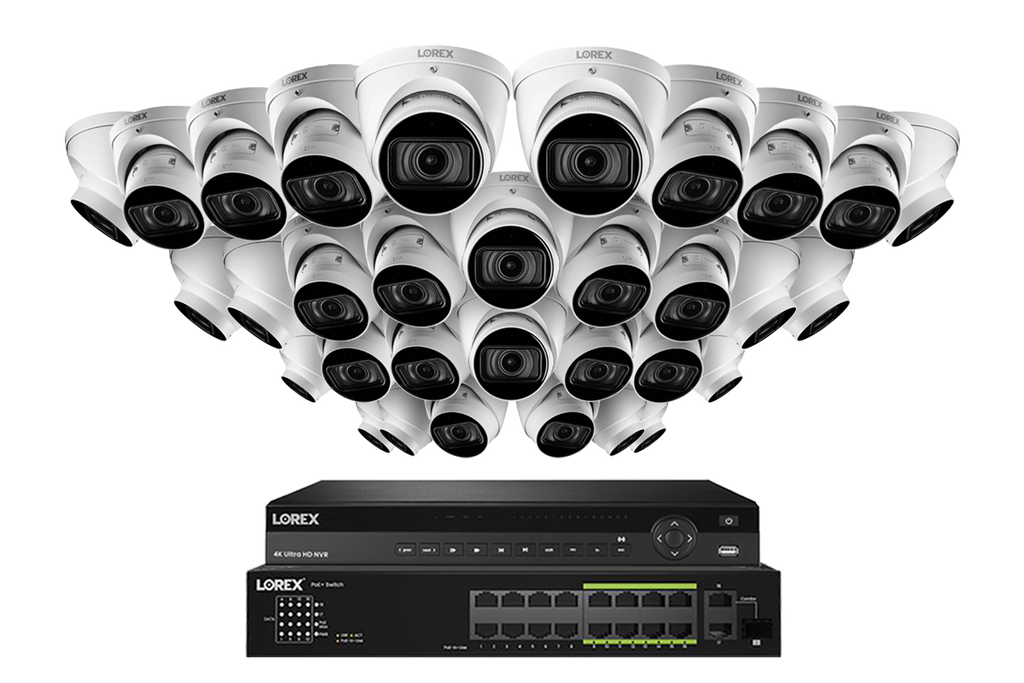 Lorex 4K (32 Camera Capable) 6TB Wired NVR System with Nocturnal 3 Smart IP Turret Cameras Featuring Motorized Varifocal Lens and 30FPS Recording