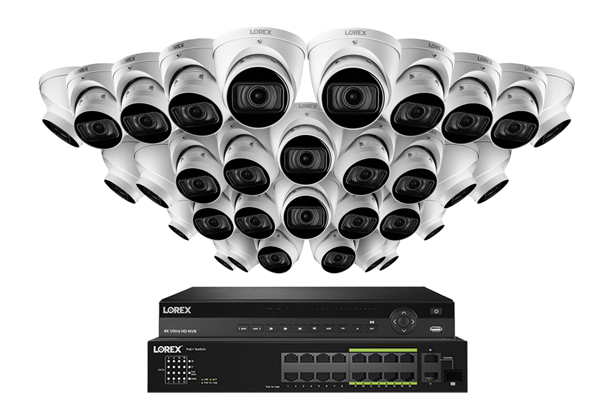 Lorex 4K (32 Camera Capable) 6TB Wired NVR System with Nocturnal 3 Smart IP Turret Cameras Featuring Motorized Varifocal Lens and 30FPS Recording