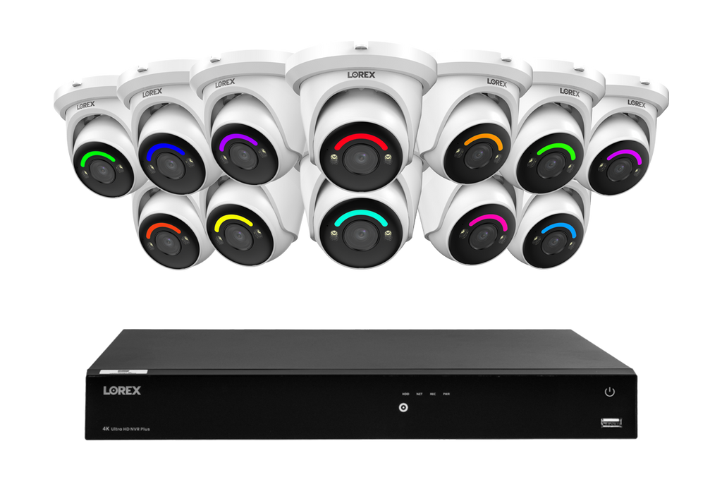Lorex Fusion Series 4K 16 Camera Capable (Wired or Fusion Wi-Fi) 4TB Wired NVR System with H12 Wired 4K IP Turret Cameras