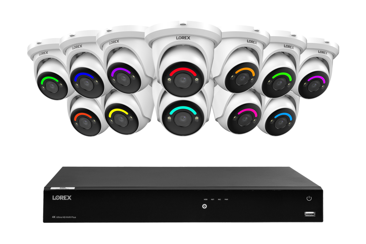 Lorex Fusion Series 4K 16 Camera Capable (Wired or Fusion Wi-Fi) 4TB Wired NVR System with H12 Wired 4K IP Turret Cameras