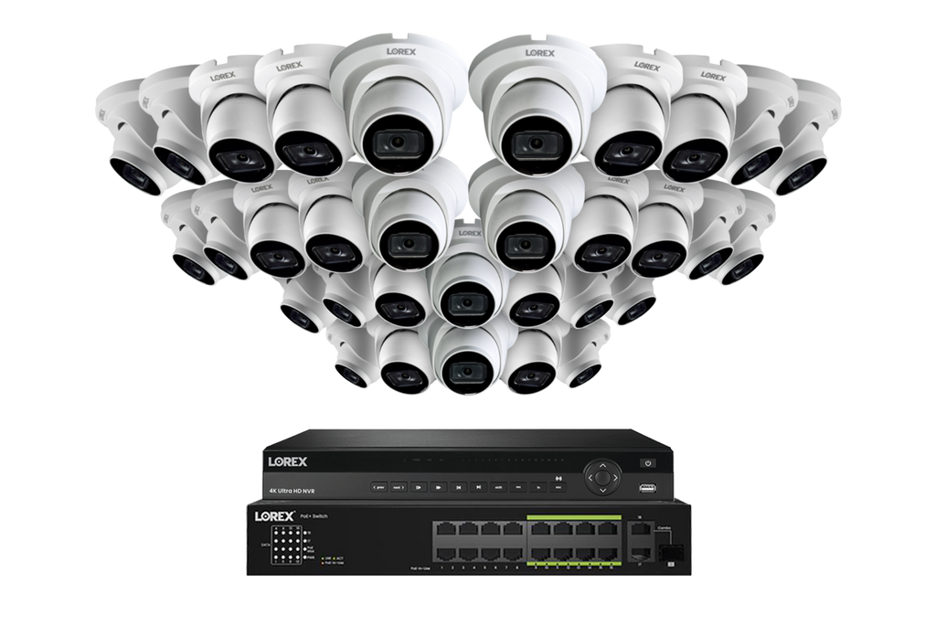 Lorex 4K (32 Camera Capable) 6TB Wired NVR System with Nocturnal 3 Smart IP Turret Cameras Featuring Listen-In Audio and 30FPS Recording