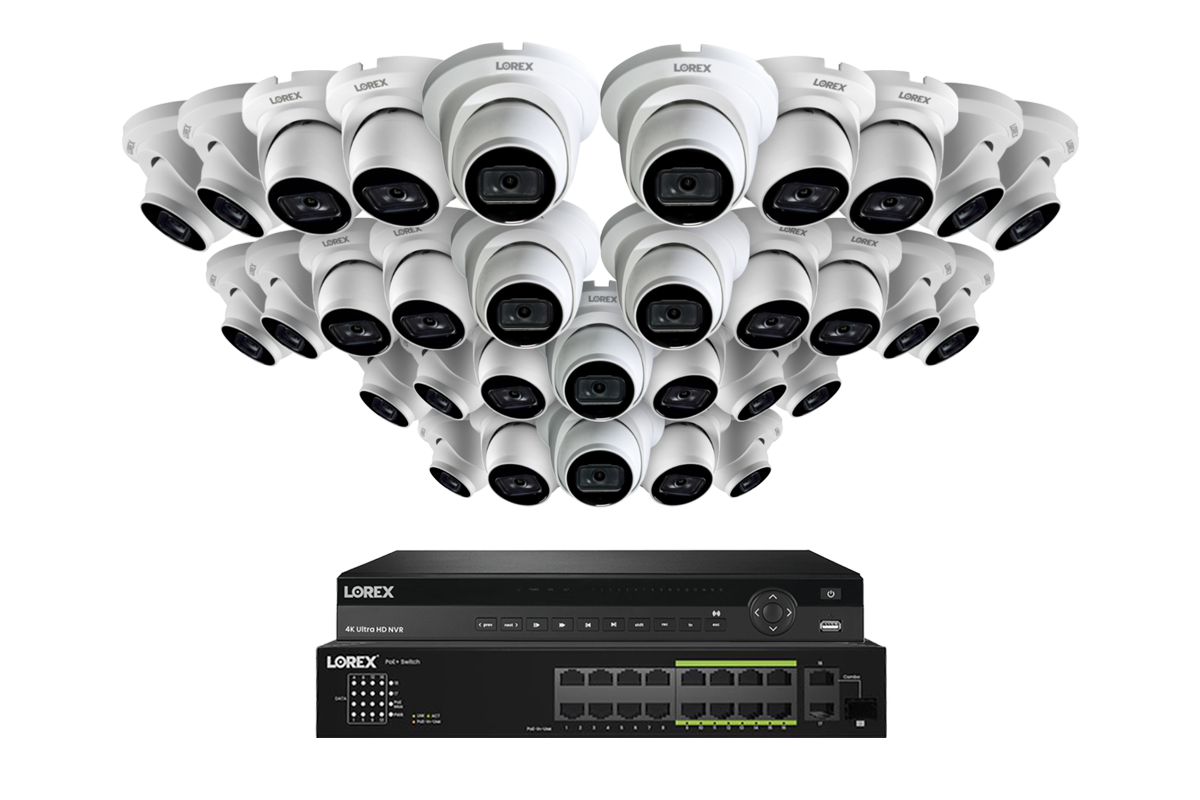 Lorex 4K (32 Camera Capable) 6TB Wired NVR System with Nocturnal 3 Smart IP Turret Cameras Featuring Listen-In Audio and 30FPS Recording