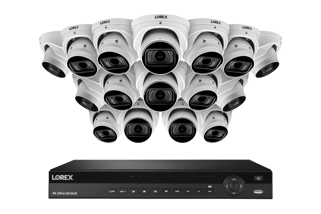 Lorex 4K (16 Camera Capable) 6TB Wired NVR System with Nocturnal 3 Smart IP Dome Cameras with Listen-in Audio and Motorized Varifocal Lenses