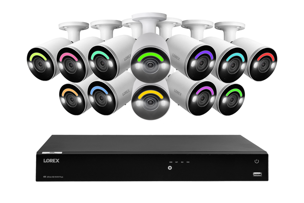 Lorex Fusion Series 4K 16 Camera Capable (Wired or Fusion Wi-Fi) 4TB Wired NVR System with H12 Wired 4K IP Bullet Cameras