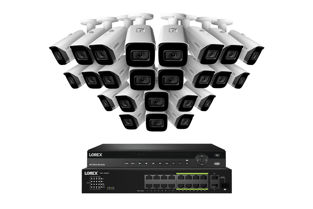 Lorex 4K (32 Camera Capable) 6TB Wired NVR System with Nocturnal 3 Smart IP Bullet Cameras Featuring Listen-In Audio and 30FPS Recording