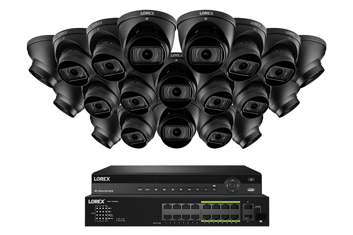 Lorex 4K (32 Camera Capable) 6TB Wired NVR System with Nocturnal 3 Smart IP Turret Cameras Featuring Motorized Varifocal Lens and 30FPS Recording