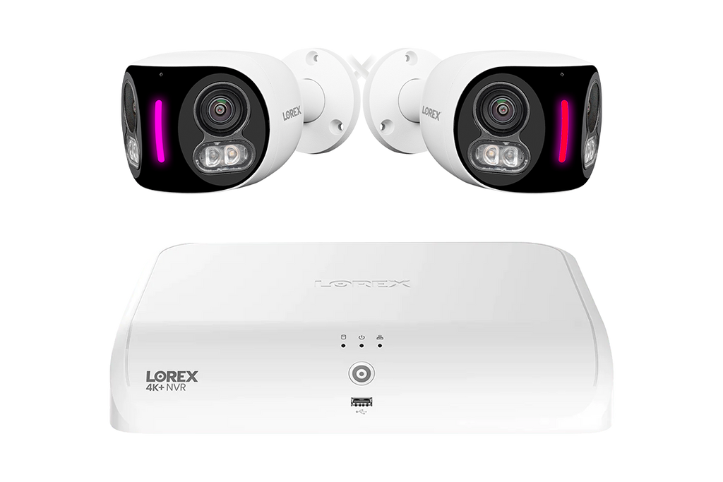 Lorex 4K Fusion Wired NVR System with Two 4K Dual Lens Smart Security Lighting Cameras