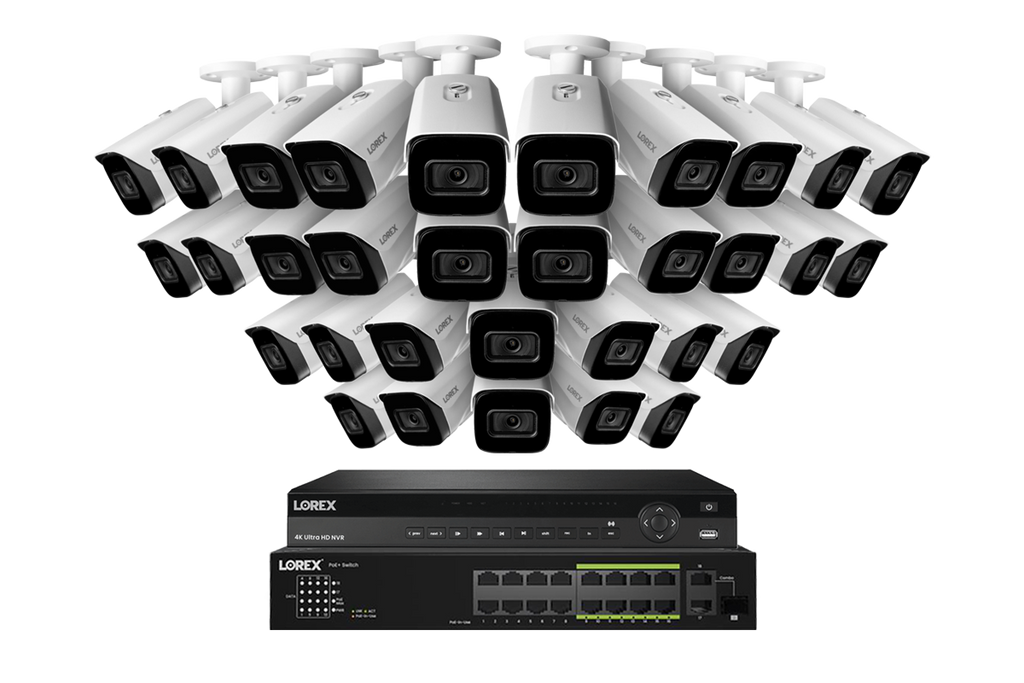 Lorex 4K (32 Camera Capable) 6TB Wired NVR System with Nocturnal 3 Smart IP Bullet Cameras Featuring Listen-In Audio and 30FPS Recording