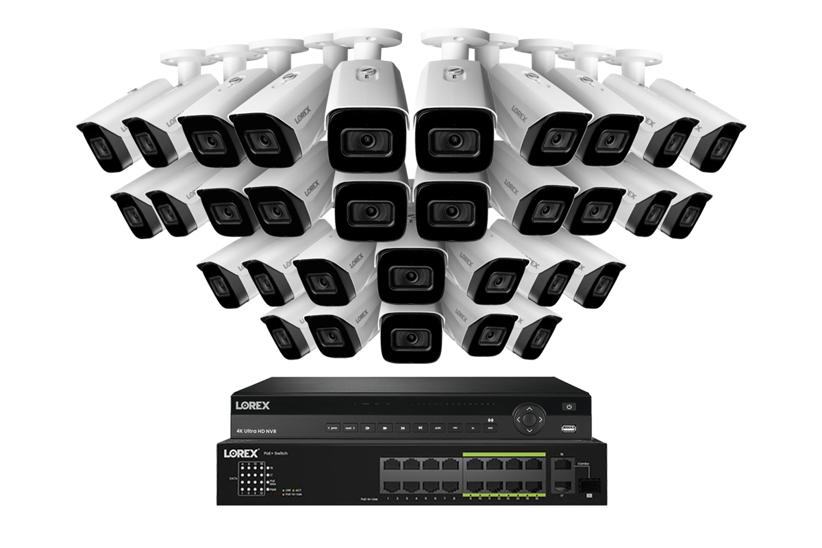 Lorex 4K (32 Camera Capable) 6TB Wired NVR System with Nocturnal 3 Smart IP Bullet Cameras Featuring Listen-In Audio and 30FPS Recording