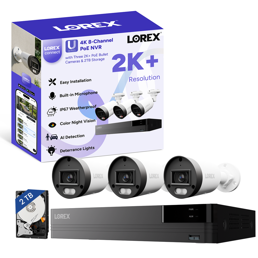 Lorex Connect (New App) | U-Series | 8Ch 4K NVR System | 3 Bullet Cameras