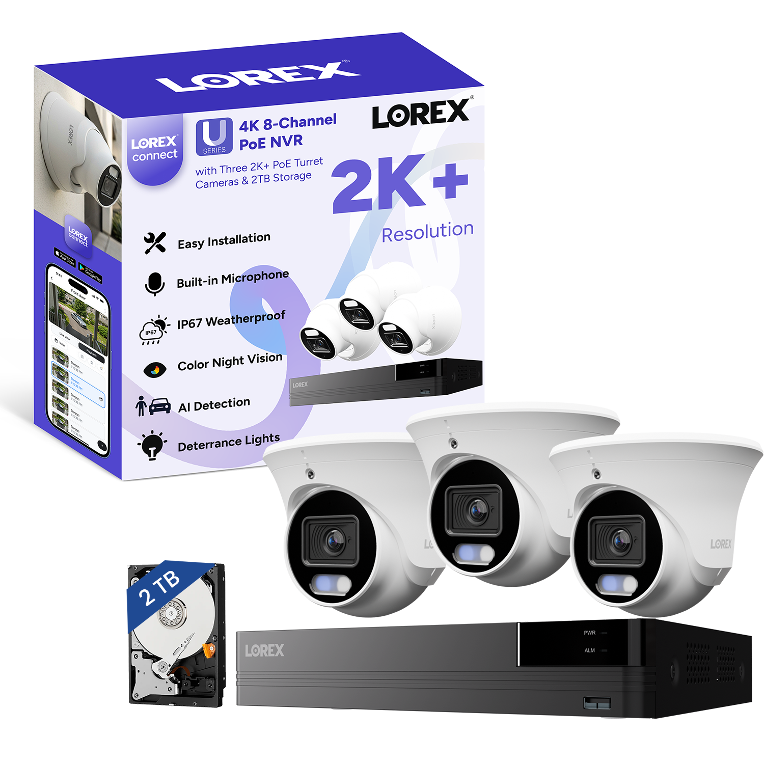 Lorex Connect (New App) | U-Series | 8Ch 4K NVR System | 3 Bullet Cameras