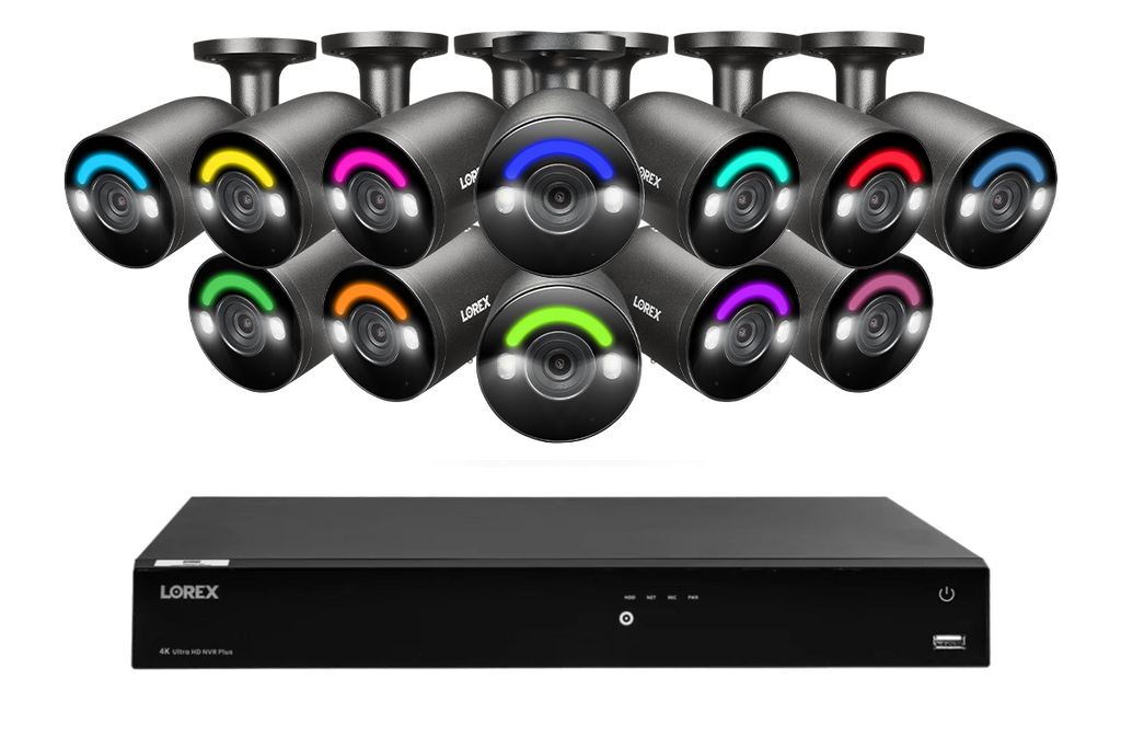 Lorex Fusion Series 4K 16 Camera Capable (Wired or Fusion Wi-Fi) 4TB Wired NVR System with H12 Wired 4K IP Bullet Cameras