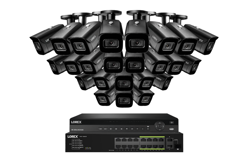 Lorex 4K (32 Camera Capable) 6TB Wired NVR System with Nocturnal 3 Smart IP Bullet Cameras Featuring Listen-In Audio and 30FPS Recording