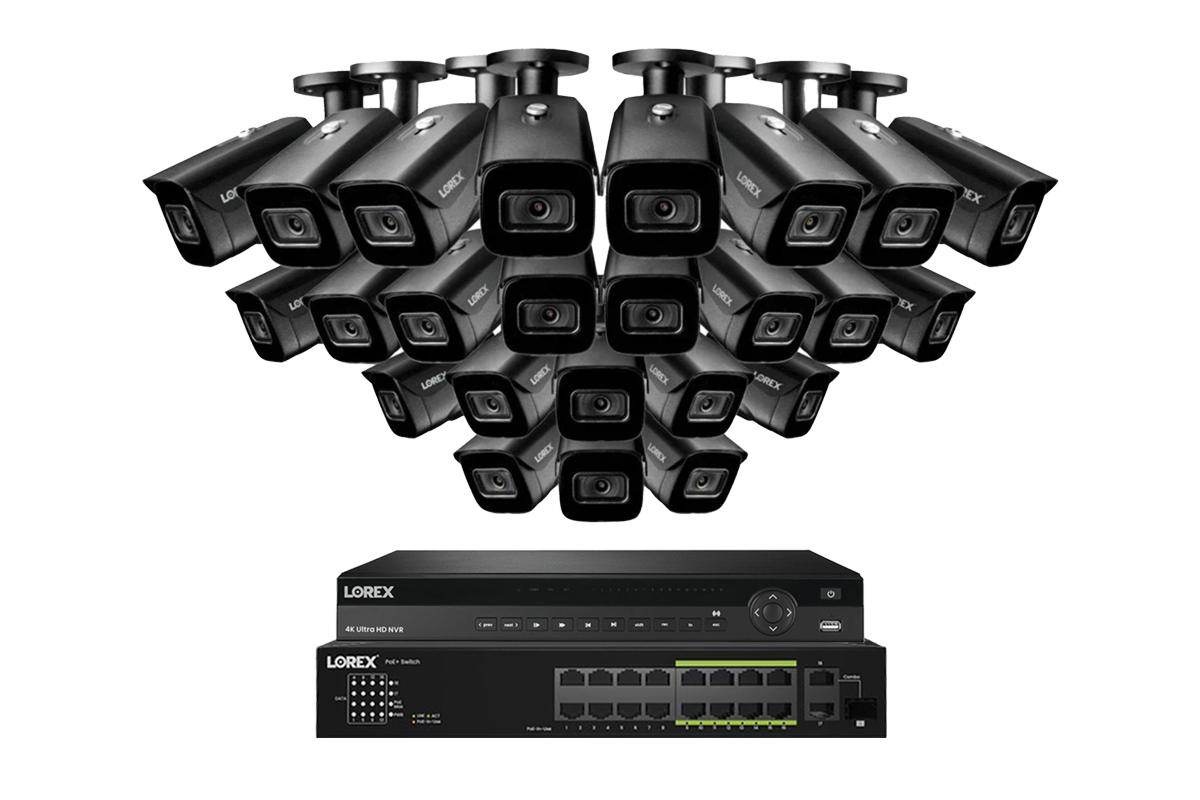 Lorex 4K (32 Camera Capable) 6TB Wired NVR System with Nocturnal 3 Smart IP Bullet Cameras Featuring Listen-In Audio and 30FPS Recording