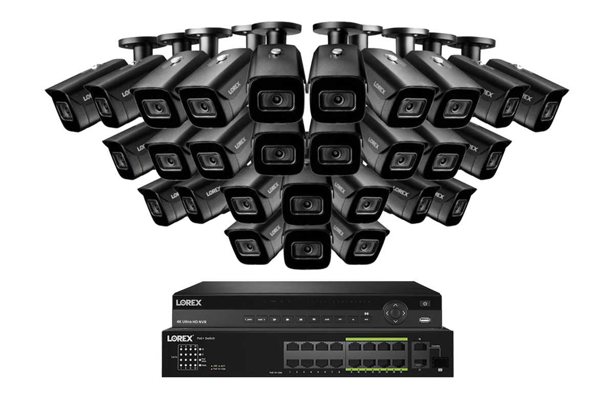 Lorex 4K (32 Camera Capable) 6TB Wired NVR System with Nocturnal 3 Smart IP Bullet Cameras Featuring Listen-In Audio and 30FPS Recording