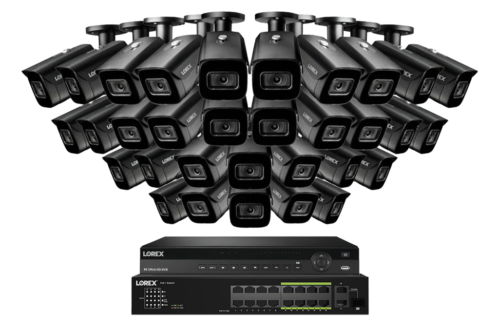 Lorex 4K (32 Camera Capable) 6TB Wired NVR System with Nocturnal 3 Smart IP Bullet Cameras Featuring Listen-In Audio and 30FPS Recording