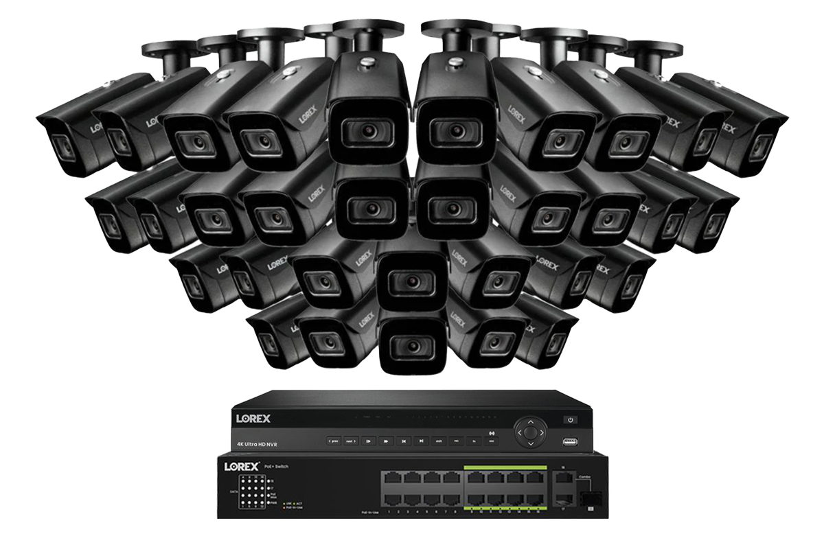 Lorex 4K (32 Camera Capable) 6TB Wired NVR System with Nocturnal 3 Smart IP Bullet Cameras Featuring Listen-In Audio and 30FPS Recording