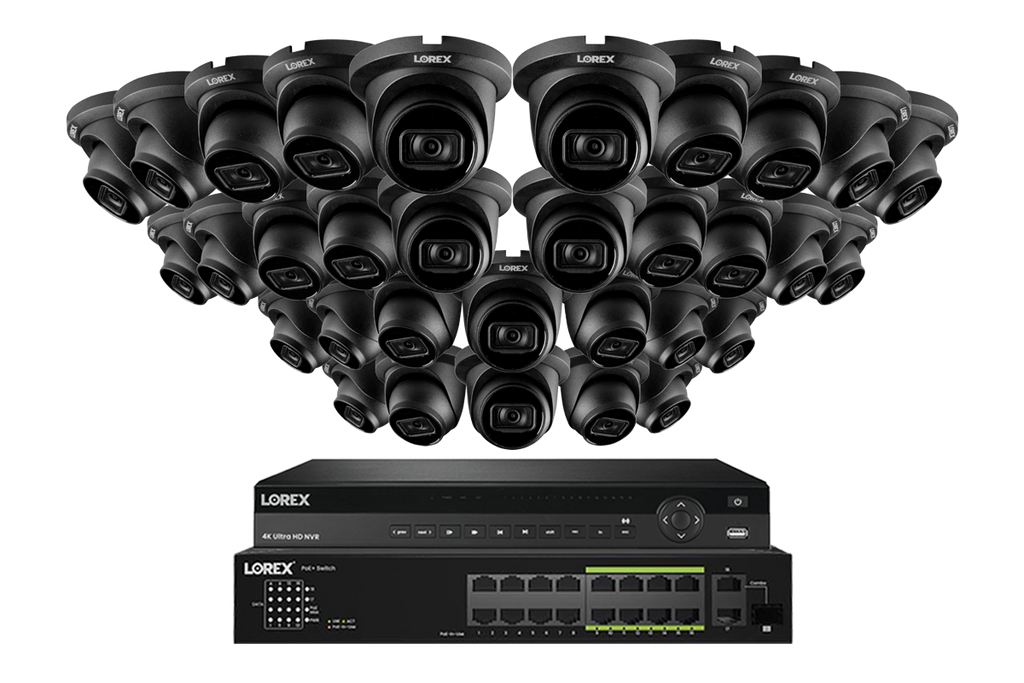 Lorex 4K (32 Camera Capable) 6TB Wired NVR System with Nocturnal 3 Smart IP Turret Cameras Featuring Listen-In Audio and 30FPS Recording