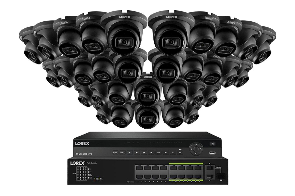 Lorex 4K (32 Camera Capable) 6TB Wired NVR System with Nocturnal 3 Smart IP Turret Cameras Featuring Listen-In Audio and 30FPS Recording