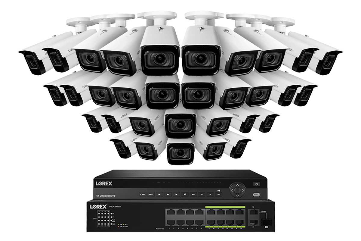 Lorex 4K (32 Camera Capable) 6TB Wired NVR System with Nocturnal 3 Smart IP Bullet Cameras Featuring Motorized Varifocal Lens and 30FPS Recording