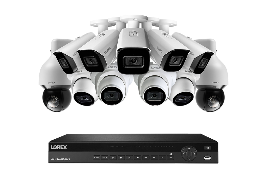 Lorex 4K 4TB Wired NVR System with Five Nocturnal 3 Bullet Cameras, Four Nocturnal 3 Turret Cameras and Two 4K Pan-Tilt-Zoom Cameras