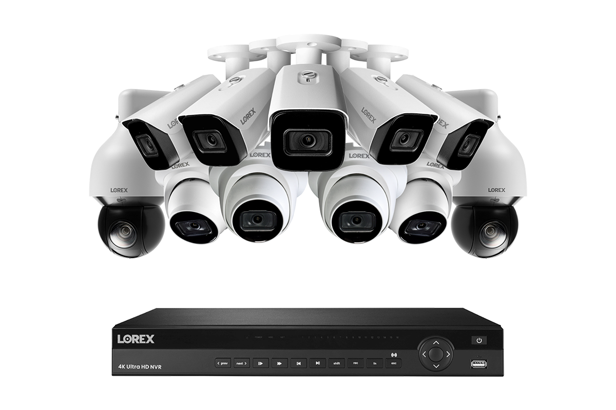 Lorex 4K 4TB Wired NVR System with Five Nocturnal 3 Bullet Cameras, Four Nocturnal 3 Turret Cameras and Two 4K Pan-Tilt-Zoom Cameras