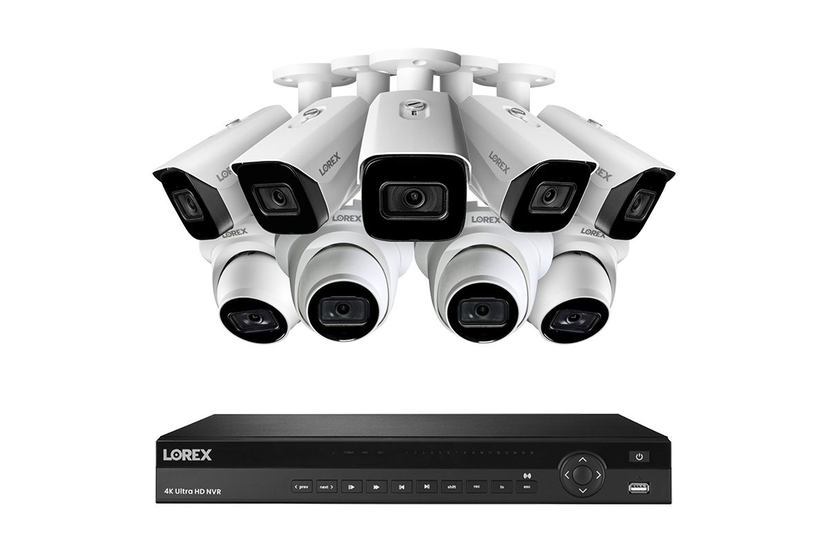 Lorex 4K 4TB Wired NVR System with Five Nocturnal 3 Bullet Cameras and Four Nocturnal 3 Turret Cameras