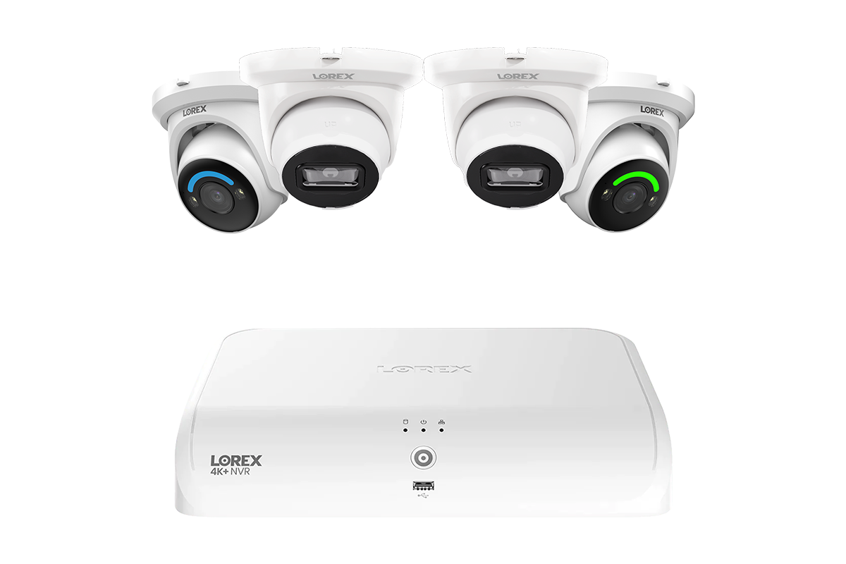 Lorex 4K Fusion 2TB Wired NVR System with Two 4K Smart Security Lighting Turret Cameras and Two 4K Turret Cameras