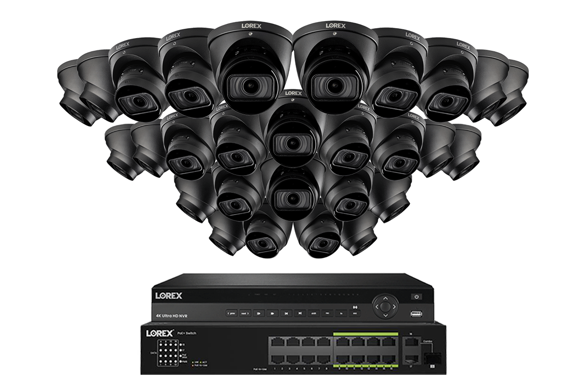 Lorex 4K (32 Camera Capable) 6TB Wired NVR System with Nocturnal 3 Smart IP Turret Cameras Featuring Motorized Varifocal Lens and 30FPS Recording